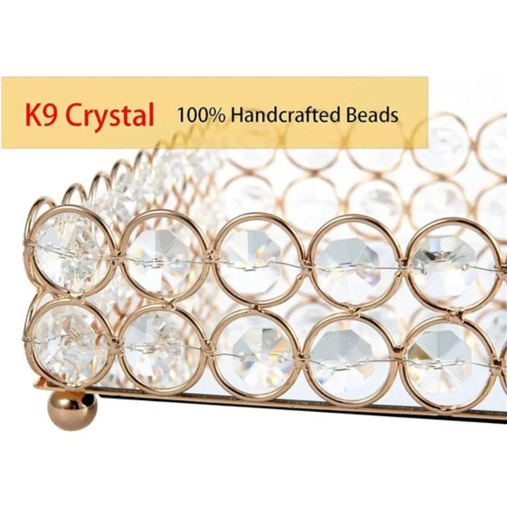 Large Crystal Rectangle Mirrored Tray Cosmetic Vanity Tray Organizer Tray